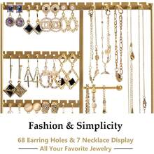 Jewelry Organizer, 4-Tier Earring Holder Organizer With Metal Tray, Jewelry Holder Stand For Necklaces Stud Earrings Bracelets And Rings, Earring Organizer (Gold) - 白色 - 查看 10