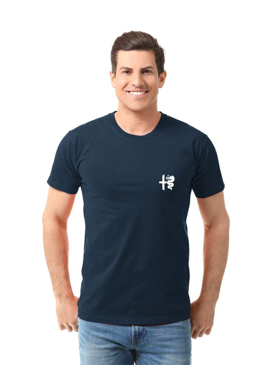 Alfa Romeo Men's Round Neck Cotton T-Shirt - Navy Blue - View 1