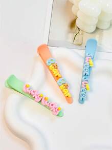 5pcs Cute Letter Pattern Everyday Wear Bathroom Hair Clips Back To School