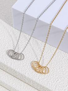 1pc Minimalist Dual Color (Gold And Silver) Circular Pendant Necklace