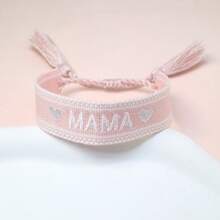 1 pièce Bracelet tissé bohème avec un cœur brodé "MAMA" et des pompons