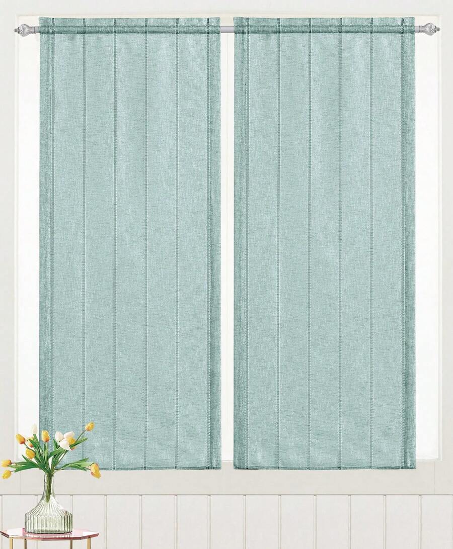 Transparent Lightweight Voile Curtains With Fine Silver Threads (2 Pieces), In 60x150 Cm And 60x240 Cm, Suitable For Various Living Areas And Families. - 深湖藍 - 查看 1