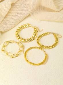 5PCS/4PCS Set Of Women's Simple Faux Pearls Gold-Tone Bracelets Perfect For Women's Casual And Daily Wear - Style 1 - View 5