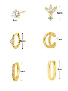 6 Pcs Classic 24K Gold Plated Cubic Zirconia Hoop Earrings For Women Zirconia Stud Earrings Set