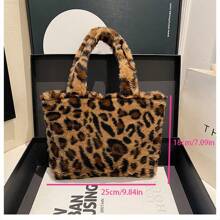 Sanrio Hello Kitty Plush Leopard Print Handbag, Y2K Baddie Cute Leopard Wallet, Minimalist Tote Bag For Outdoor, Retro Plush Commuter Bag, Bohemian Style, Easter, Mother's Day, Birthday Gift, Party Favor, Graduation Memento