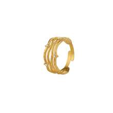 Dellgoo 1pc Stainless Steel Gold Hollow Wave Line Inlaid Crystal Ring
