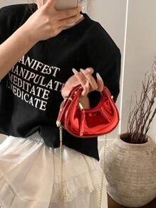 Sac à main miniature boîte de lune brillante, sac à bandoulière/sac banane à la mode holographique en forme de croissant de lune rouge, étui à rouge à lèvres, pochette pour écouteurs, porte-monnaie, pour le bureau et les déplacements au printemps/été