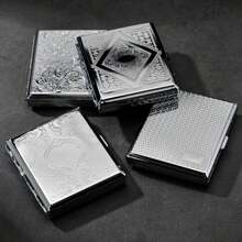 1 pieza Estuche de cigarrillos metálico premium de lujo, contiene 20 cigarrillos, liado a mano de tamaño 8.0, tapa abatible portátil, con relieve doble cara, caja de fumar a prueba de humedad