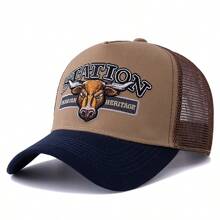 JZML 1pc Men's Letter & Bull Embroidered Trucker Hat