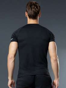 3 Pcs Men's Black, Grey, Army Green Short Sleeve Round Neck Sports Shirts, Athletic Tops For Summer Outdoor Wear