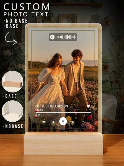 Luz nocturna acrílica retroiluminada personalizada con foto y música, regalo personalizado para familia/amigo/novia/novio/mamá/papá, decoración del hogar, aniversario. 1 pieza multifuncional, ornamental, reutilizable, exquisita, elegante, linda, de alta calidad, personalizada, moderna, única, regalos ideales, Día de San Valentín, decoración del Día de San Valentín, artesanía personalizada, ambiente cálido, decoración navideña, para inauguración de la casa