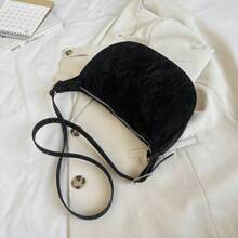 Women's Leather Dumpling Crossbody Bag, PU Leather Solid Color Saddle Bag With Adjustable Shoulder Strap For Daily Commute