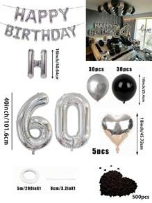 580pcs Black & Silver Balloon Garland Birthday Set, 40" Oversized Foil Number Balloons, Black Rose Petals, Suitable For Men & Women 16th, 18th, 20th, 21st, 25th, 30th, 35th, 45th Birthday Party Decorations