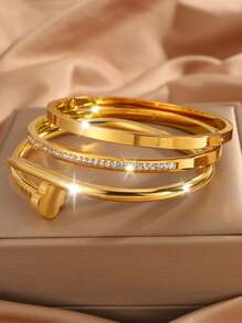 Camhanno 3 Pieces Of Light Luxury And Elegant, Atmospheric Fashion Stainless Steel Versatile Rotating, Single-Row Diamond, Love/Flower Embossed Bracelet Is Suitable For Daily Wear, Holiday Girlfriend