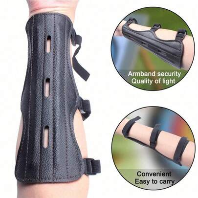 Adjustable Black Archery Arm Guard - Durable PU Material, Comfortable Fit, With Safety Strap, Effectively Protects Forearm, Ideal For Hunting And Shooting Practice, Archery Accessory