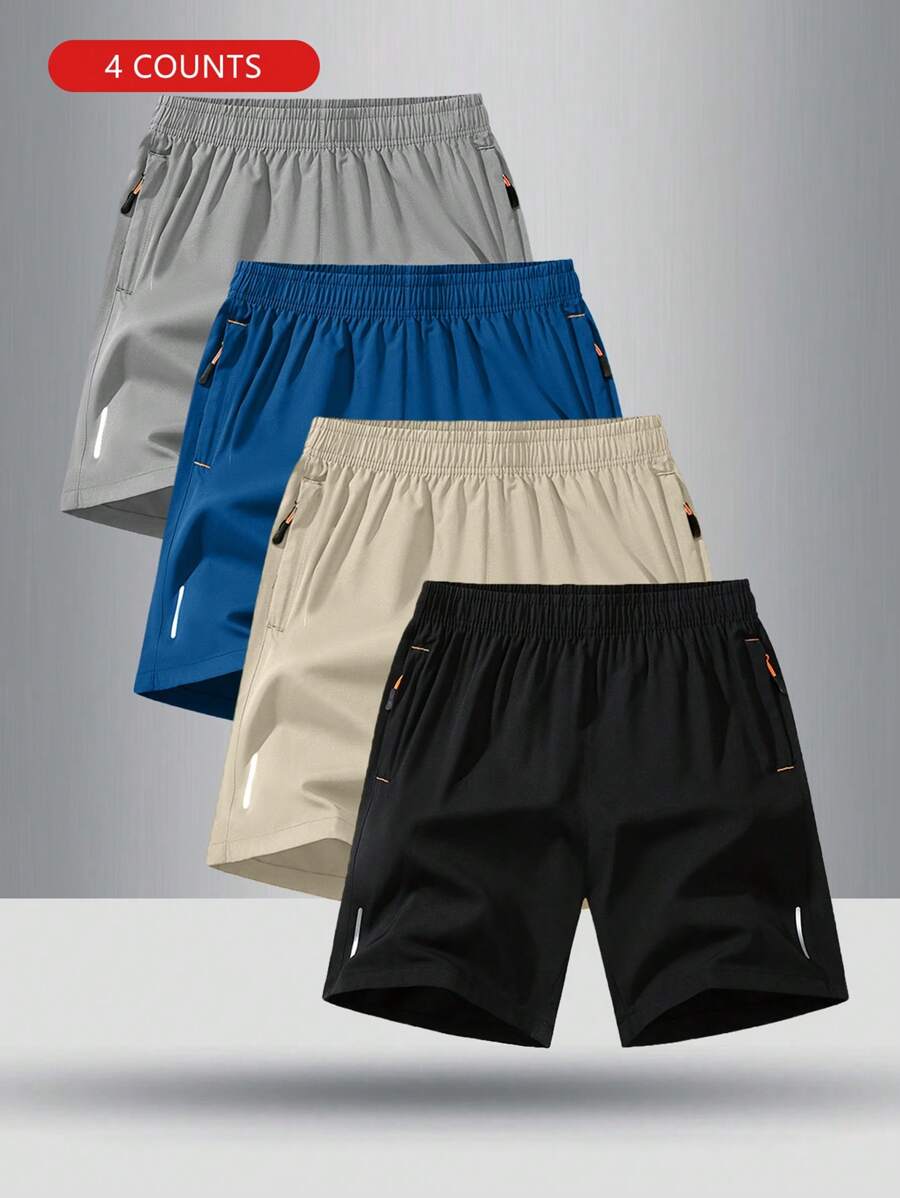 4pcs/Set Boys Elastic Waist Plain Casual Sports Shorts, Summer