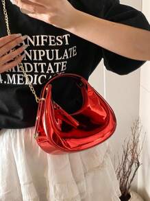 Sac à main miniature boîte de lune brillante, sac à bandoulière/sac banane à la mode holographique en forme de croissant de lune rouge, étui à rouge à lèvres, pochette pour écouteurs, porte-monnaie, pour le bureau et les déplacements au printemps/été