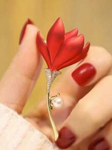 1 件优质红色花朵胸针，奢华女士配饰郁金香别针 - 完美礼物