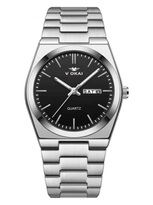 A Stylish, Fashionable, Casual, Business, Minimalist, High-End, Calendar, Stainless Steel Round Men's Watch.