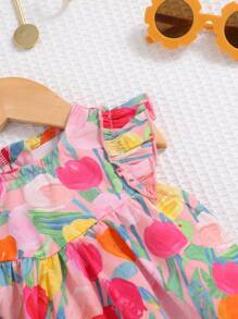 Toddler Girls' Floral Print Round Neck Cap Sleeve Cute Dress