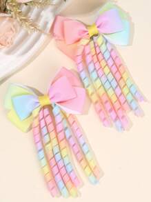 2 Stück Mädchen Regenbogen Farbverlauf Haarschleifen mit Quaste, süße, niedliche Haarspangen, Haarschleifen für Mädchen für Alltag und Party, modische Haarzubehör