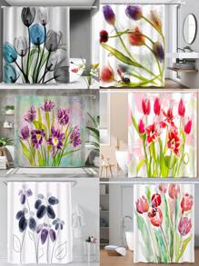 1/4pcs Flower Petal Printed Waterproof Shower Curtain Set, Includes 12 Curtain Hooks, Bathmat, U-Shaped Mat, Modern Home Bathroom Decor, Washable Polyester Fabric, Suitable As Gift