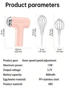 Wireless Rechargeable Hand Mixer - 3-Speed Cordless Whisk For Baking, Whipping Cream And Cooking, Compact Design With Auto Shut Off, Great For Home Bakers