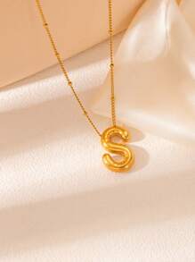 1 pièce Collier pendentif à lettre initiale de ballon à bulles en acier inoxydable plaqué or épais pour femmes et hommes, bijoux de mode personnalisés