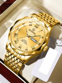 石英男士腕表防水夜光日期星期手表男士不锈钢时尚男士手表商务手表休闲男钟，1 件 - 均碼 - 查看 7