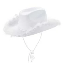 Womens Cowboy Hat, Adult Solid Color Furry Trim Wide Brim Hat Female Cap For Dating Party - White - View 6