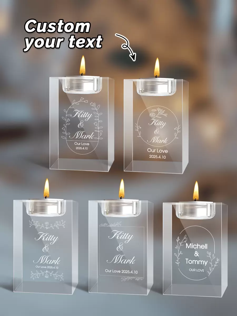 Custom Text Crystal Candle Holder, Personalized 3D Text Wedding Candle Holder, Custom Text Crystal Tealight Holder, Custom Wedding Text,Gift For Her - Multicolor - View 1