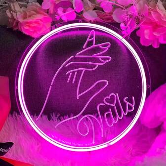 LED neonskylt "Naglar" med handgestdesign | USB-driven, rosa belyst väggdekor för skönhetssalonger och spa, 3D-konstsniderad väggdekor, inget batteri krävs