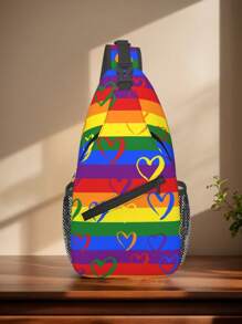 Flag Rainbow Men's Fashion Chest Bag, Shoulder Bag, Crossbody Bag, Sports Bag, Travel Bag, Suitable For Daily Travel, Business, Work, Campus, Etc., The Perfect Holiday Gift Suitable For Teen Summer Casual Outdoor Athletic Or Vacation Travel Or Graduation Gifts Or Birthday Dress Accessories