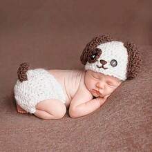 新生婴儿女孩男孩摄影道具服装钩针编织蓝色狗帽子短裤带骨头套装适合男孩女孩摄影拍摄 - 彩色 - 查看 6