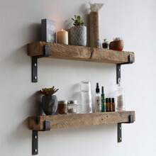 Accent Shelves | Reclaimed Barn Plank | Set Of 2 With Full Brackets (Natural 30" X 7" X 2")