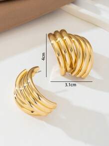1 Pair Metallic Finish Exaggerated Geometric Layered Stud Earrings For Women
