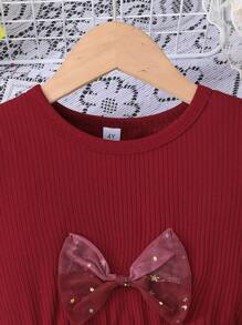 Zomermeisjes Sweet Lady Puff Sleeves Strik Pailletten Mesh Feestjurkje