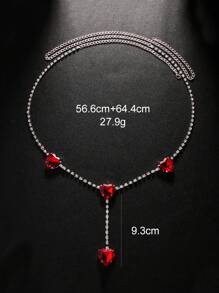 1pc Silver Minimalist Fashion Red Heart Rhinestone Pendant Waist Chain Body Chain, Suitable For Nightclub