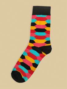 3 Pairs Unisex Polyester Colorful Patterned Mid-Calf Casual Sports Socks, All Season