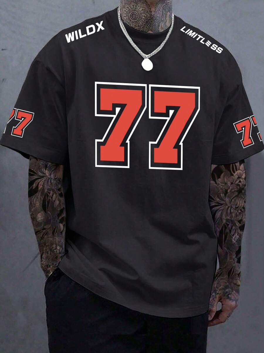 Men's Fashionable Casual Loose Letter Print T-Shirt, Versatile For Everyday And Sports, Perfect As A Surprise Gift