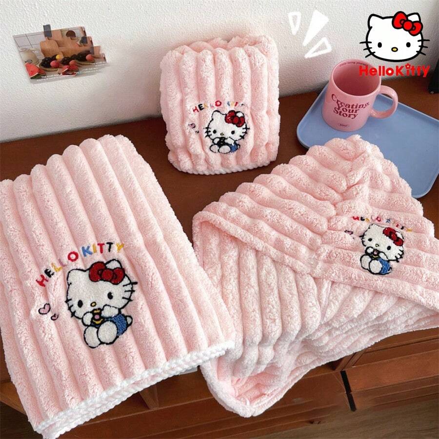 Sanrio Hello Kitty Cute Pink Coral Fleece Adult & Children Quick-Dry Towel, Soft Texture, Highly Absorbent, No Shedding Back To School For Beauty Salon Home Bathroom