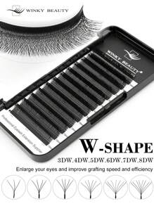 Winky Beauty W Shape Eyelashes Extension D Curl Individual Handwoven Auto Flowering Premium Premade Volume Fans Faux Mink Fluffy Lash Soft Light Natural Supplies 0.07mm Automatic Bloom Matte Black Cluster Lashes Wholesale For Lash Artist Beauty Salon 12 Rows 8-15mm