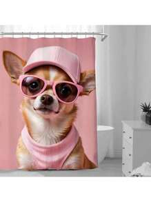 1 Peça Cortina de Chuveiro Estampada de Cachorro Fofa e da Moda - Poliéster Impermeável, Lavável em Máquina, Com Ganchos, Adequada para Todas as Estações Volta às Aulas