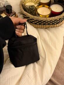 Solid Color Mini Square Cosmetic Bag, Simple & Elegant Nylon Zipper Makeup Bag, Washbag, Organizer For Home, Travel, Daily Use