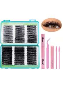640/590/800 pièces Kit d'extensions de cils, colle double tête et scellant, pinces confortables, set de cils D Curl 8-16mm - sans parfum, kit de cils pour fêtes et maquillage de Noël