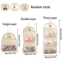 1pc Panda-Themed Nylon Hanging Storage Organizer For Underwear & Socks - Breathable Mesh Wall Or Door Mounted Bag With Multiple Compartments, Ideal For Bedroom, Bathroom & Kitchen, Portable Closet