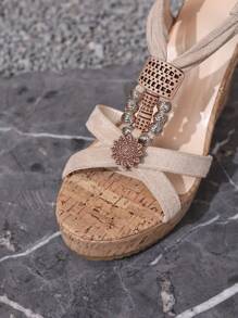 Women Thick Sole Platform Wedge Sandals, Criss-Cross Strap Design, Open Toe, Casual, Fashion, Daily Wear, Beach Vacation Sandals, Summer Essential, Lightweight & Comfortable, Women Leisure Shoes, Holiday Travel Shoes, Festival Celebration Footwear, New Summer Style, Popular , Fashion Sandals, Elements, Wedge Sandals Recommended