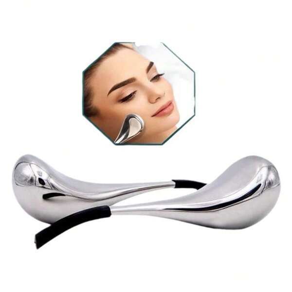 Cuchara de masaje de acero inoxidable, dispositivo de masaje de bolas de hielo para terapia de frío y calor, martillo de masaje facial en forma de ola de hielo, bastón de masaje de enfriamiento de acero inoxidable (bola de hielo de belleza) para masaje de ojos y rostro