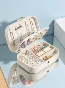 1pc Portable Travel Jewelry Storage Box, Waterproof PU Jewelry Organizer Box, Large Capacity Jewelry Display Case For Earrings, Necklaces, Rings, Watches, Bracelets, Lipsticks, Suitable For Travel, Holiday, Beach, Gift For Couple, Wife, Girlfriend, Mother, Birthday, Valentine's Day, Christmas For Women Storage Organizer Travel Essentials Back To School Dormitory Storage