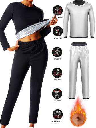 1 set Tuta da donna per il fitness all'aperto/all'aperto 2025 nuova, con top a maniche lunghe + pantaloni lunghi, adatta per sauna, dimagrimento, allenamento della vita, adatta per accessori da palestra per forma fisica autunnale e invernale con top e pantaloni modellanti
